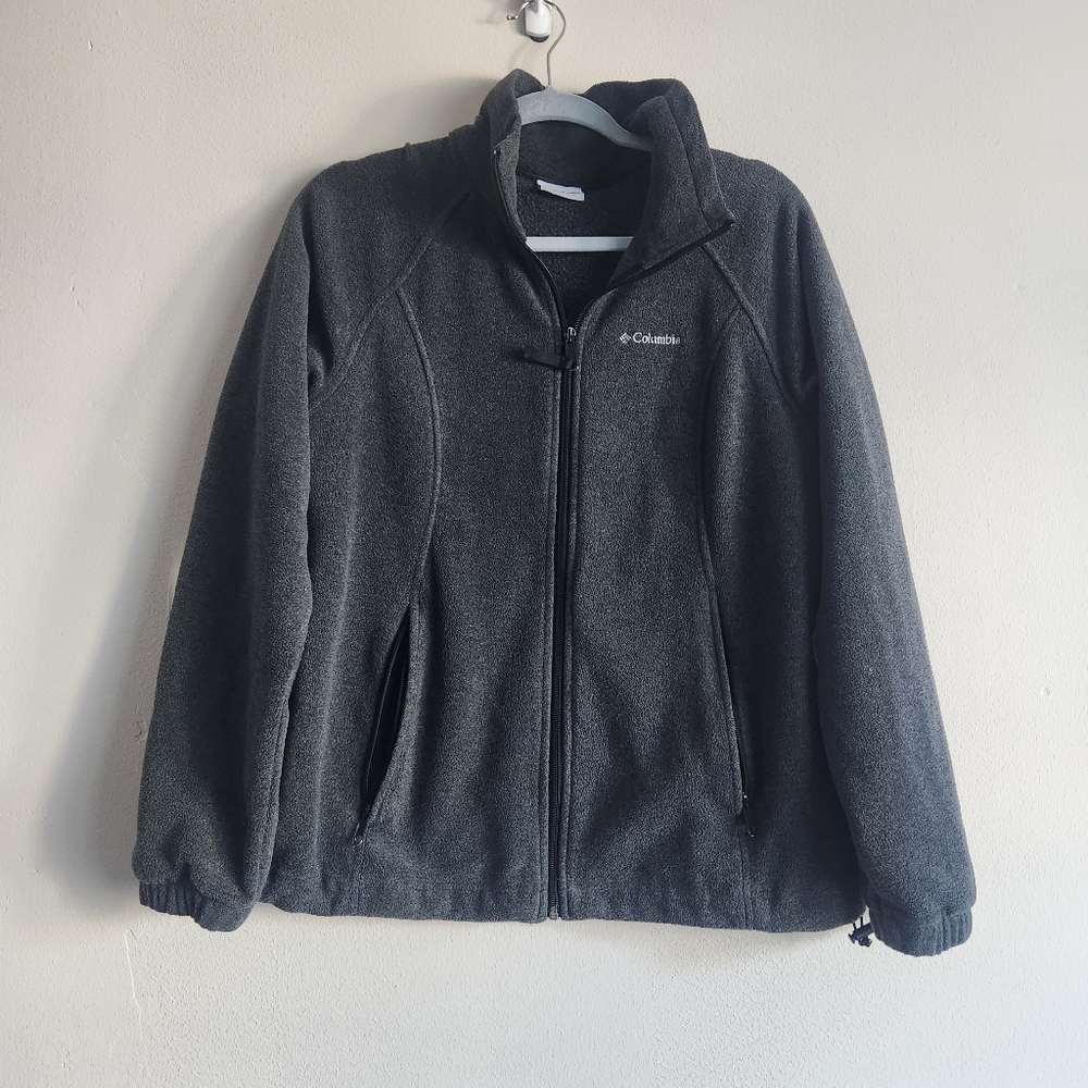 Women's Columbia Gray Fleece Zip Up Jacket Benton Size Medium Warm Cozy